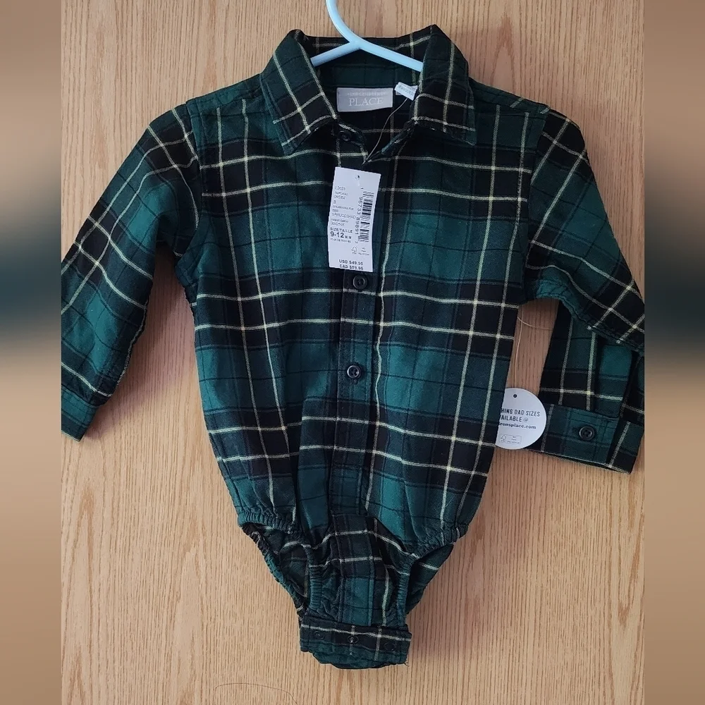 Green Plaid Baby Bodysuit 100% Cotton